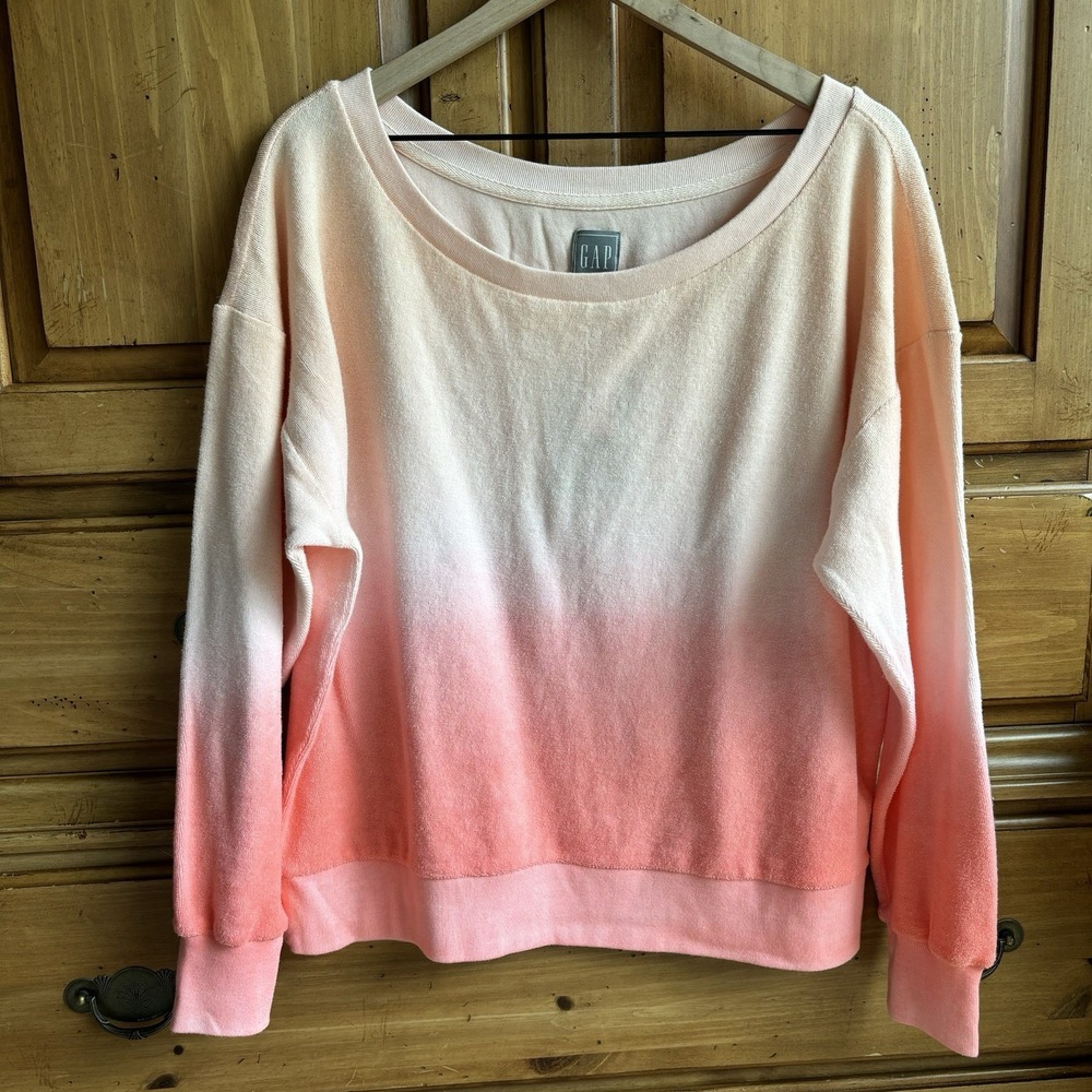 Gap Sweatshirt Towel Terry Ombré Large Crewneck Pink NWT Retro Beach Lightweight